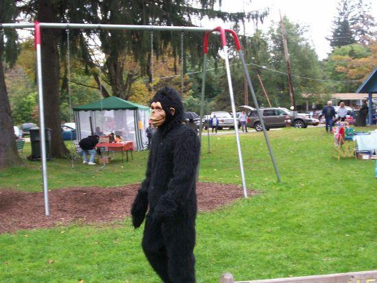 A person in a gorilla costume standing near the swings during the 2006 New Albany Fall Festival.