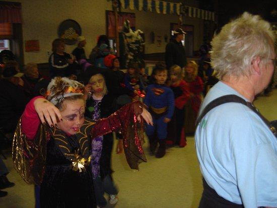 Children and families in costumes at the 2007 New Albany children's Halloween party.