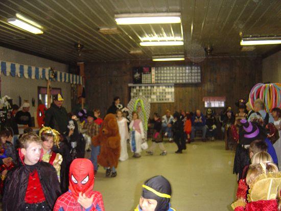 Children and families in costumes at the 2007 New Albany children's Halloween party.