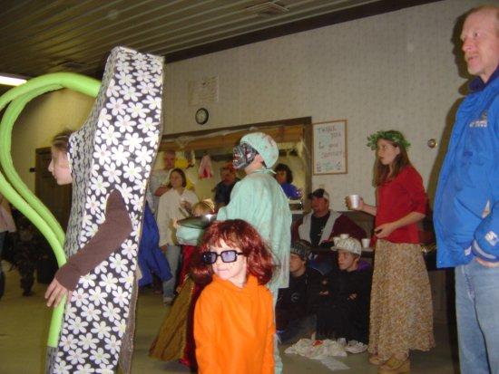 Children and families in costumes at the 2007 New Albany children's Halloween party.