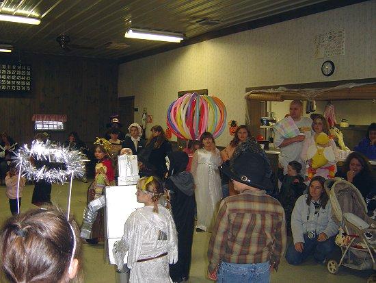 Children and families in costumes at the 2007 New Albany children's Halloween party.