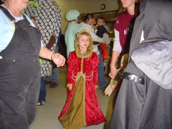 Children and families in costumes at the 2007 New Albany children's Halloween party.