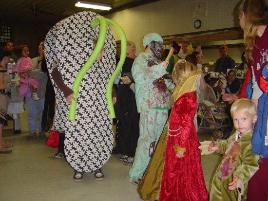 Children and families in costumes at the 2007 New Albany children's Halloween party.