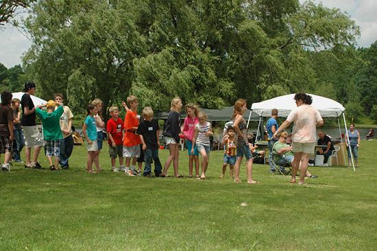 Children, families, and volunteers at the 2010 New Albany Fishing Derby.