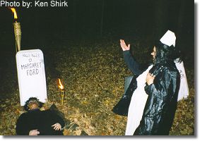 Costumed participants and community members at the 1998 New Albany Haunted Hayride.