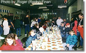 Waiting at the staging area. This photograph is from the 1998 Haunted Hayride.
