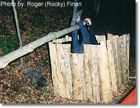 Dunk the witch. This photograph is from the 1998 Haunted Hayride.
